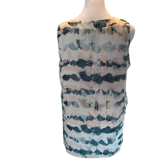 CAbi Pink & Blue Abstract Print Sheer V-Neck Sleeveless Tank Top Size XS - Picture 3 of 7